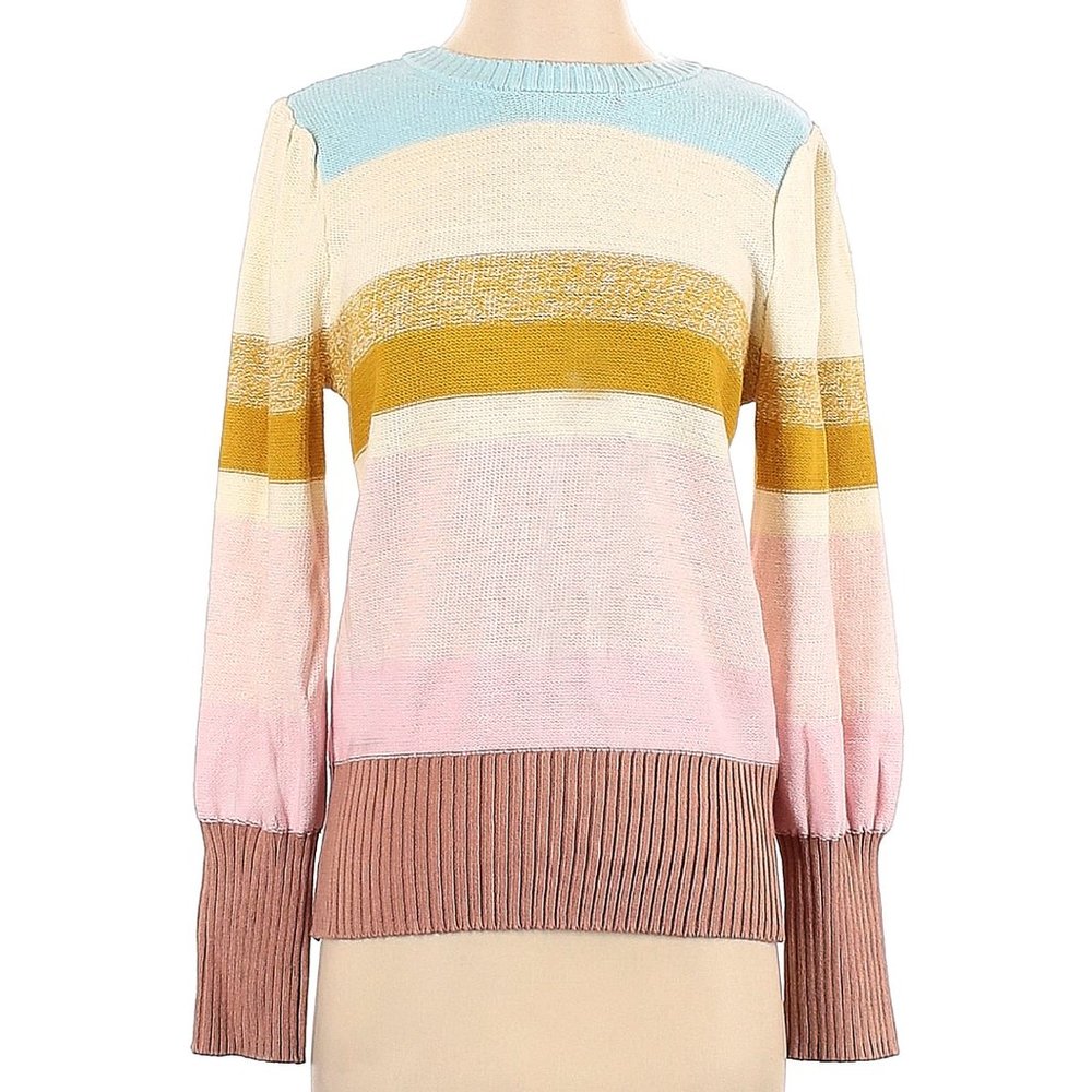 NINE WEST Bright Crew Neck Striped Pullover Sweater - Brand New (NWT) - Size L